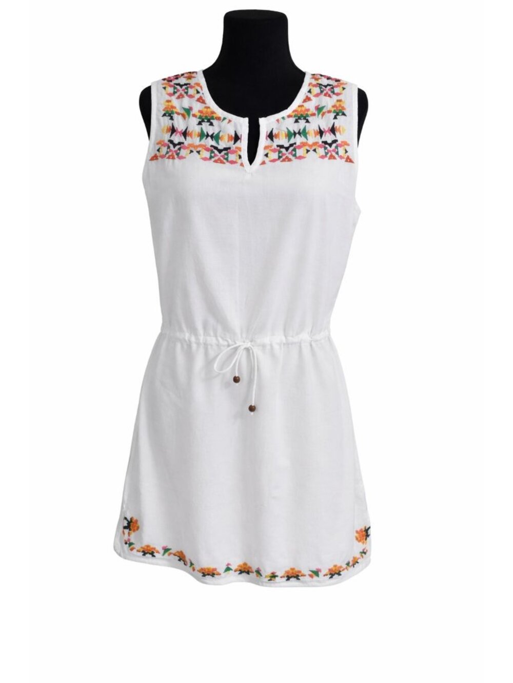 Sand & Spirit Boho Embroidered Mini Dress White Sundress Womens L New - Picture 2 of 10